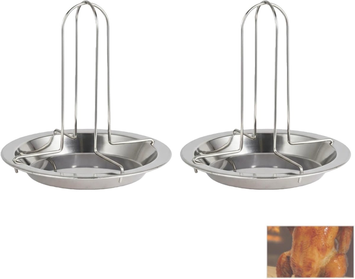 Kipgrill houder set van 2 - RVS - met oven opvangbak - perfect voor barbecue - ShopVlot