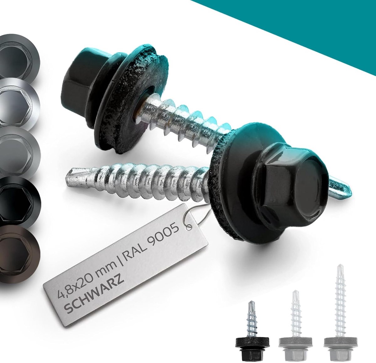 Trapeziumvormige plaat schroeven 0,5x20mm - gegalvaniseerd staal zwart RAL9005 - zelfborend met EPDM afdichting - ShopVlot