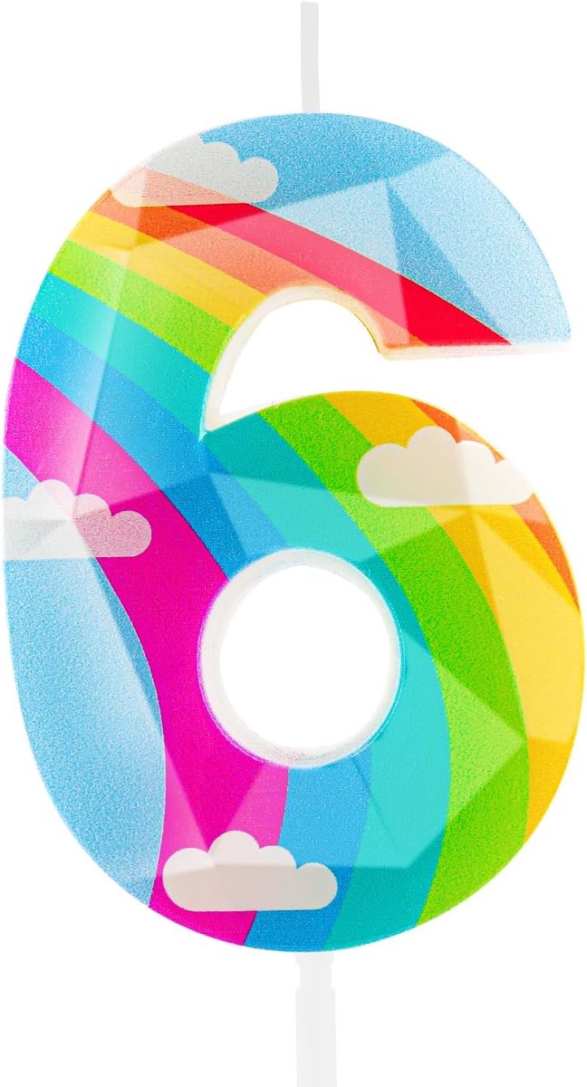Verjaardagskaarsen nummer 6 - 3D ontwerp - Regenboog thema - Unieke cakeversiering - ShopVlot