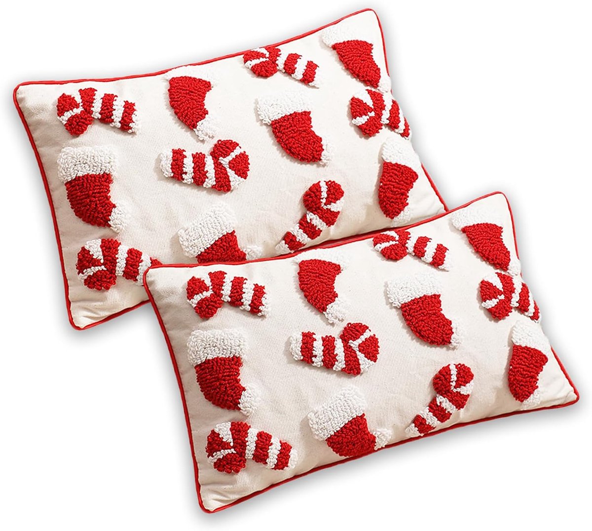 Kussenhoes Kerst 30 x 50 cm - Pluche Borduursel - Decoratief en Fluffy - Sfeervolle Winterdecoratie - ShopVlot
