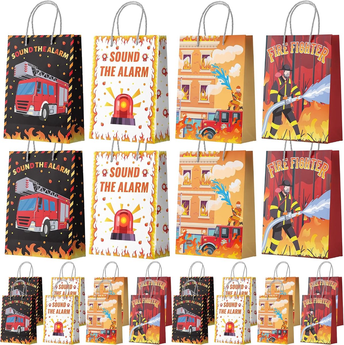Cadeautassen voor brandweermannen - 16 stuks - Papier met vuurmotief - Perfect voor brandweerfeestjes - ShopVlot