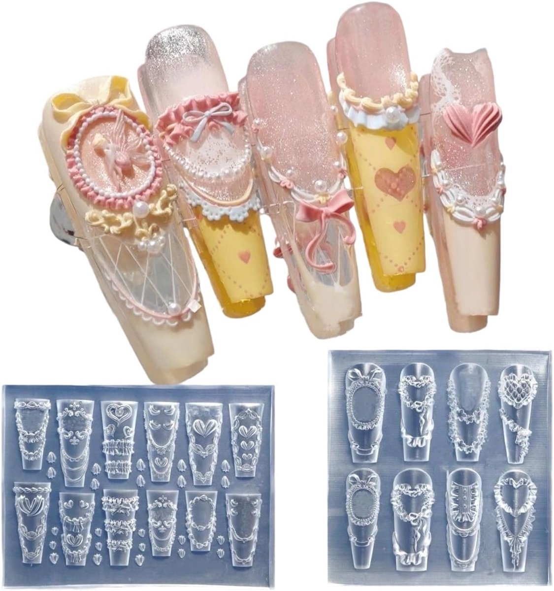 Silicone nagelkunst mallen - crème kant thema - herbruikbare sjablonen - ideaal voor beginners - ShopVlot