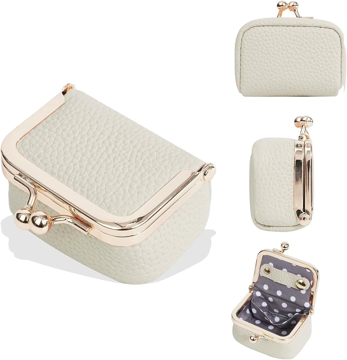 Sieradendoosje klein - crèmekleurig leer - vintage stijl - perfect voor reizen - ShopVlot