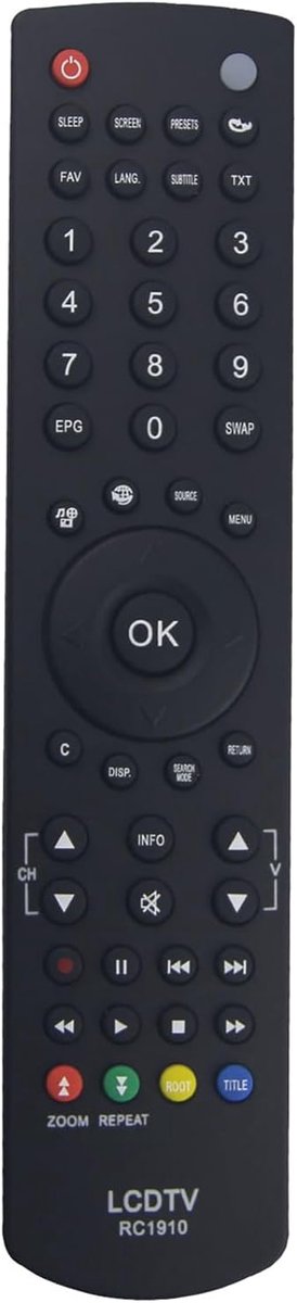 Afstandsbediening RC1910 - Vervangend model - Geschikt voor Toshiba Luxor Sharp Sanyo TV - Eenvoudig in gebruik - ShopVlot
