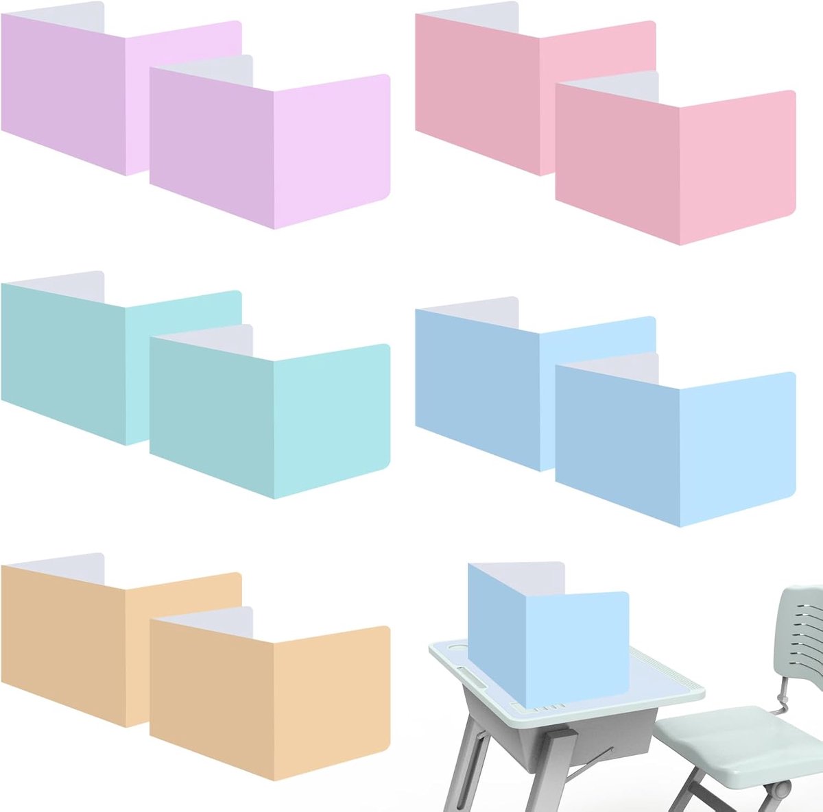 SnelShoppen - Pack van 10 Bureau Scheidingswanden - Draagbare Privacy Schermen voor Studenten - 30 x 40 cm U-vormige Tafelverdeler - 5 Kleuren - Ideaa