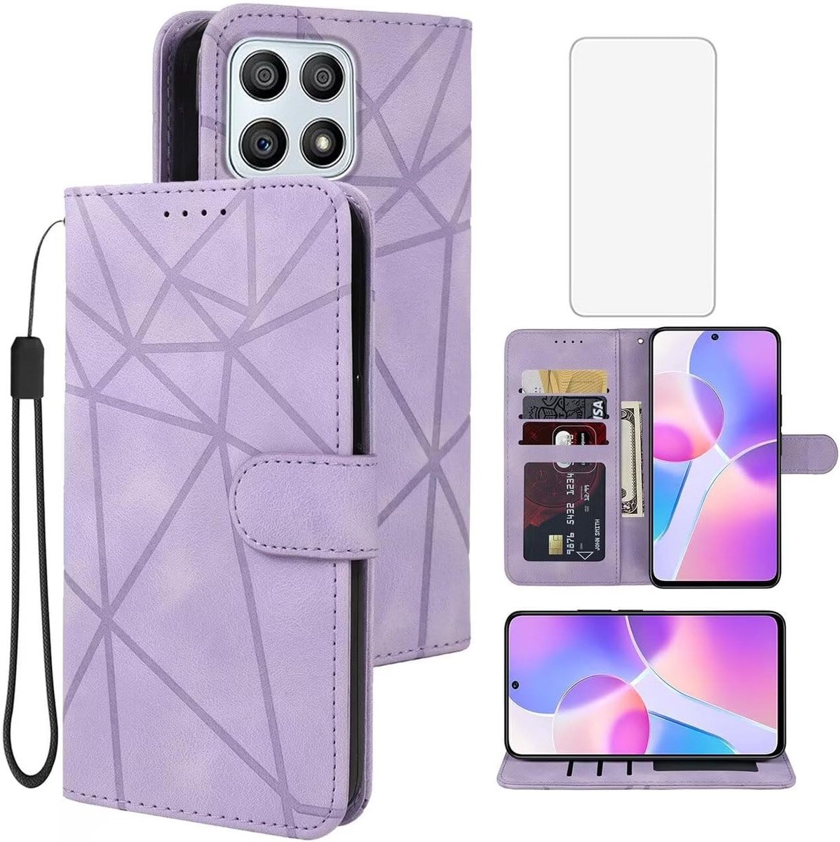 Mobiel hoesje Honor X8 4G - groen leren case - met creditcardhouder - bescherming en stijl - ShopVlot