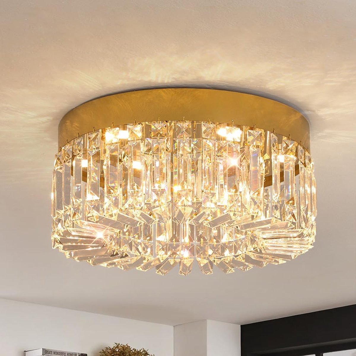Kroonluchter 40cm Goud - Modern Crystal - Drie instelbare lichtkleuren - Perfect voor woonkamer - ShopVlot