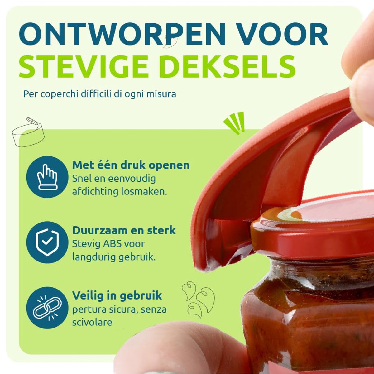 Jar opener dekselverwijderaar - groen - voor zwakke handen - handige hulp in de keuken - ShopVlot