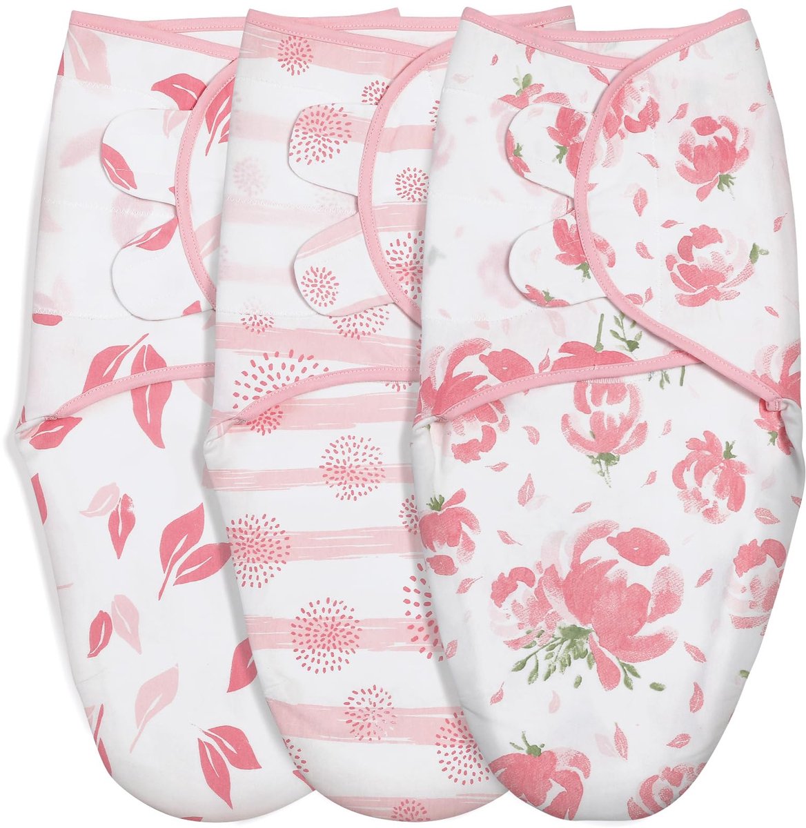 Inbakerdoek baby 0-3 maanden - 3 Pack inbakerzak - Roze bloemen - Gemakkelijk inbakeren voor een rustige slaap - ShopVlot