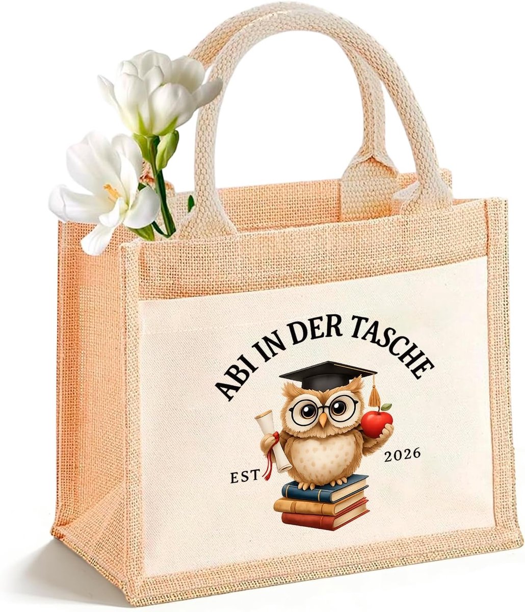 Geschenkset jute zakjes - uilenmotief - geluksbrenger - herinneringscadeau voor afstuderen - ShopVlot