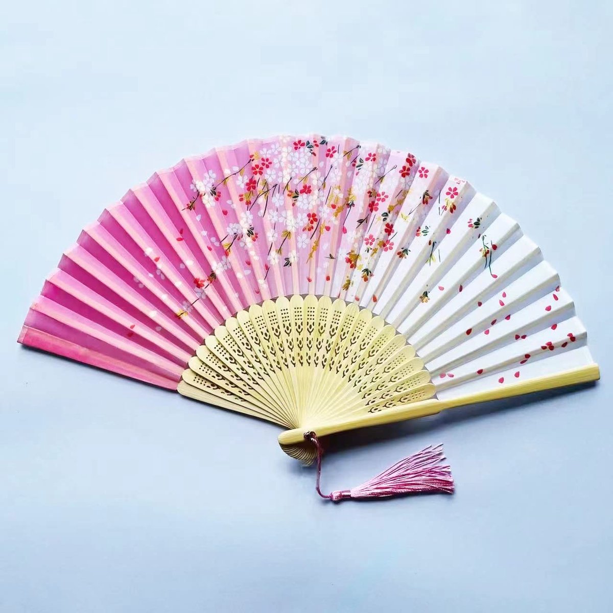 Handbediende opvouwbare ventilator - bamboefan - roze bloem - decoratief voor bruiloftsfeest - ShopVlot