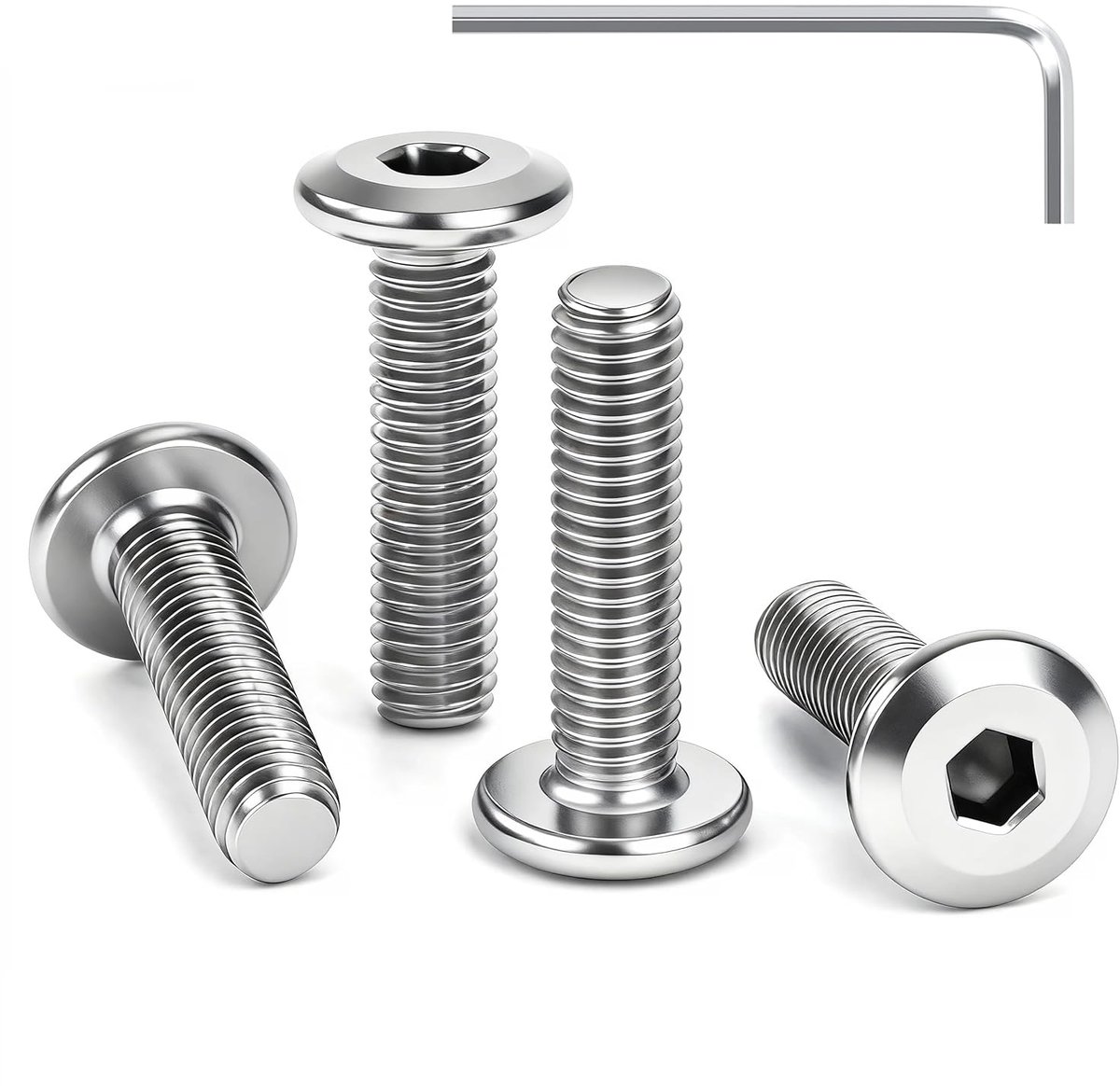 Platte kop schroeven M4 x 10mm - RVS A2 V2A - Hex zeskant - Inclusief inbus sleutel - ShopVlot