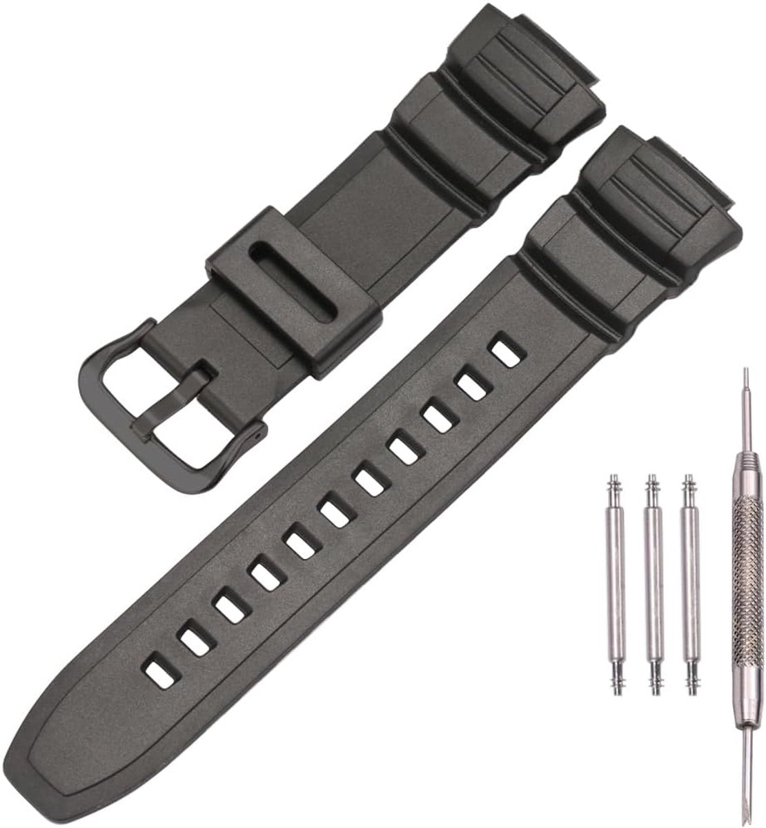 Resin horlogeband compatibel met Casio MCW100H WS220 - oranje zwart - sportief - waterdicht - ShopVlot