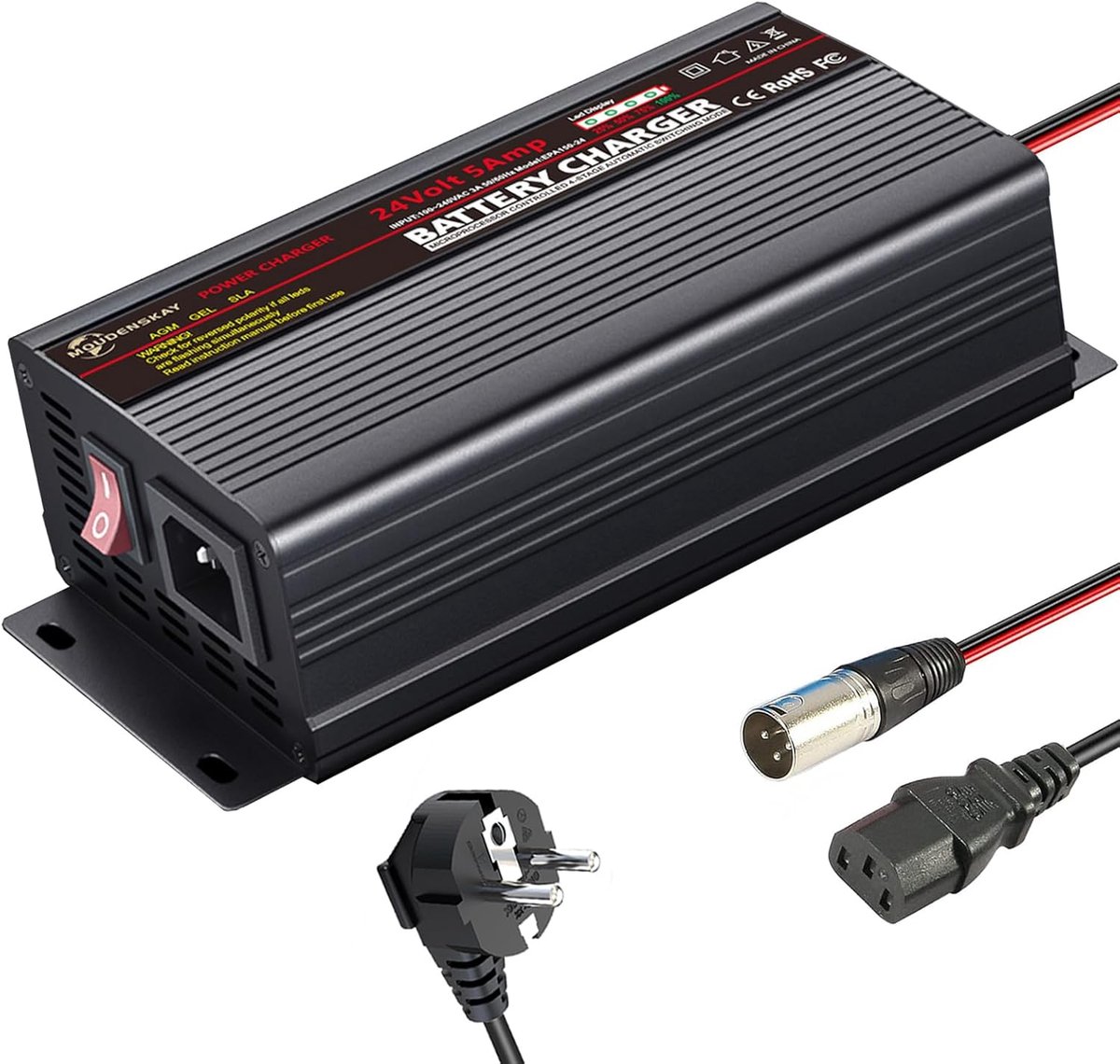 24V 5A Acculader - XLR-aansluiting - Aluminium behuizing - Ideaal voor scooter en rolstoel - ShopVlot