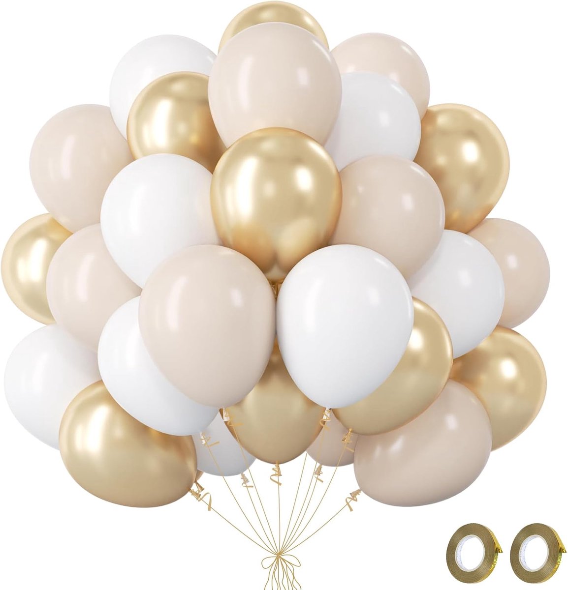 Ballonnenboeket 62-delig - zand wit - goud - perfect voor feestelijke gelegenheden - ShopVlot