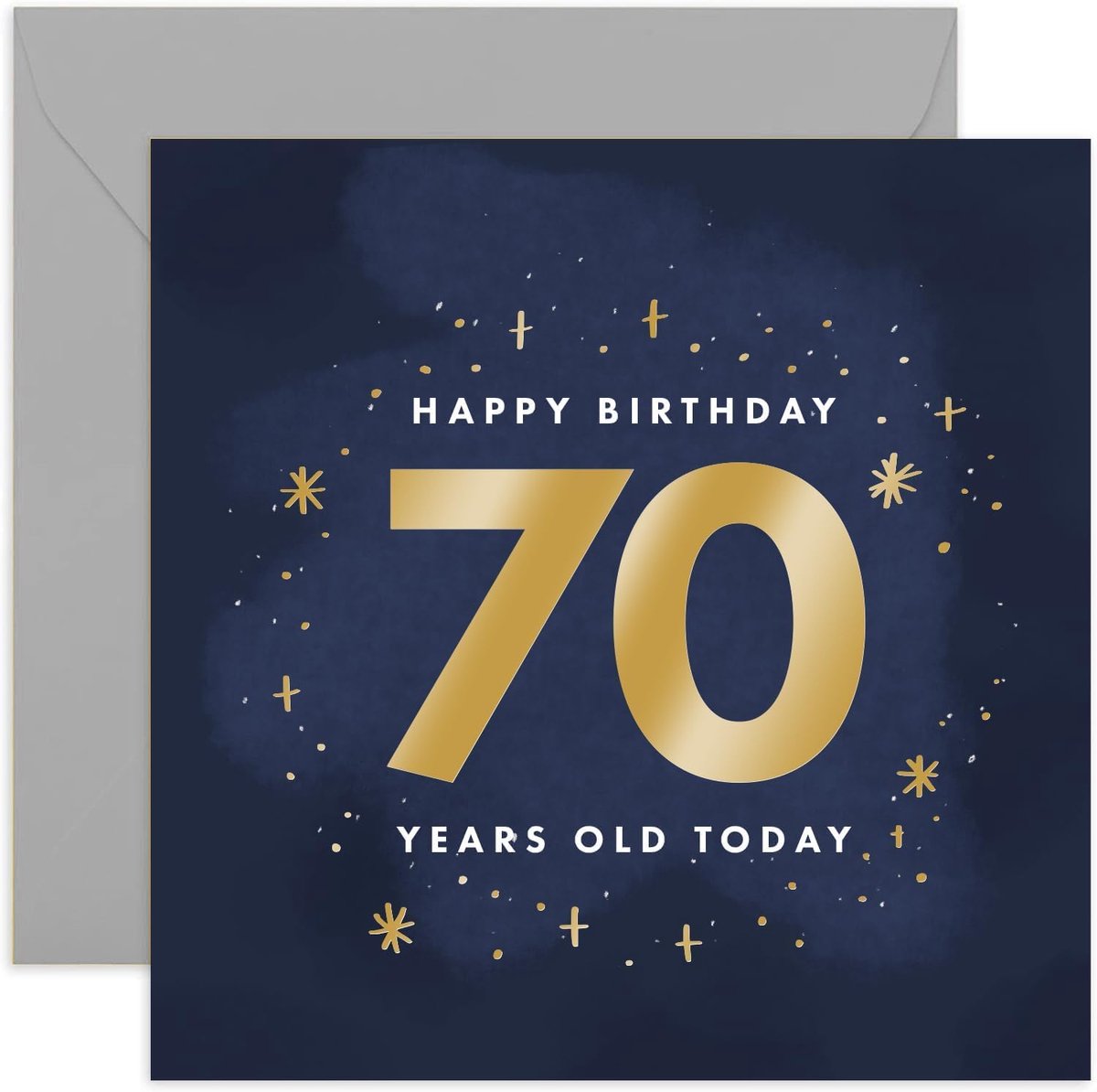 Verjaardagskaart 70 jaar - Gouden folie en sprankelende sterren - Voor man of vrouw - ShopVlot