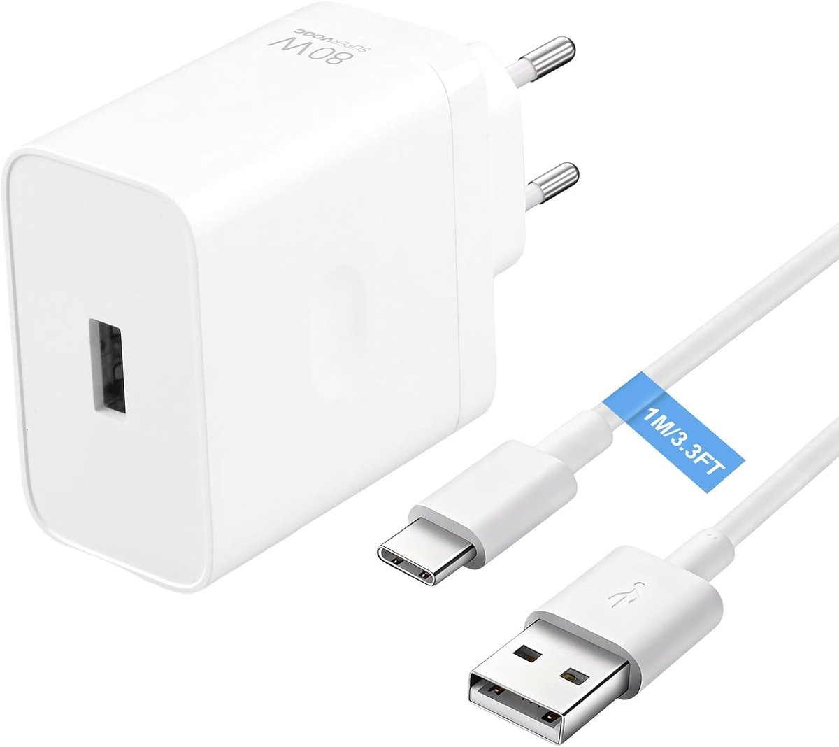 USB-C oplader 80W - Super-VOOC - snelle laadtijd - ideaal voor OP-PO apparaten - ShopVlot