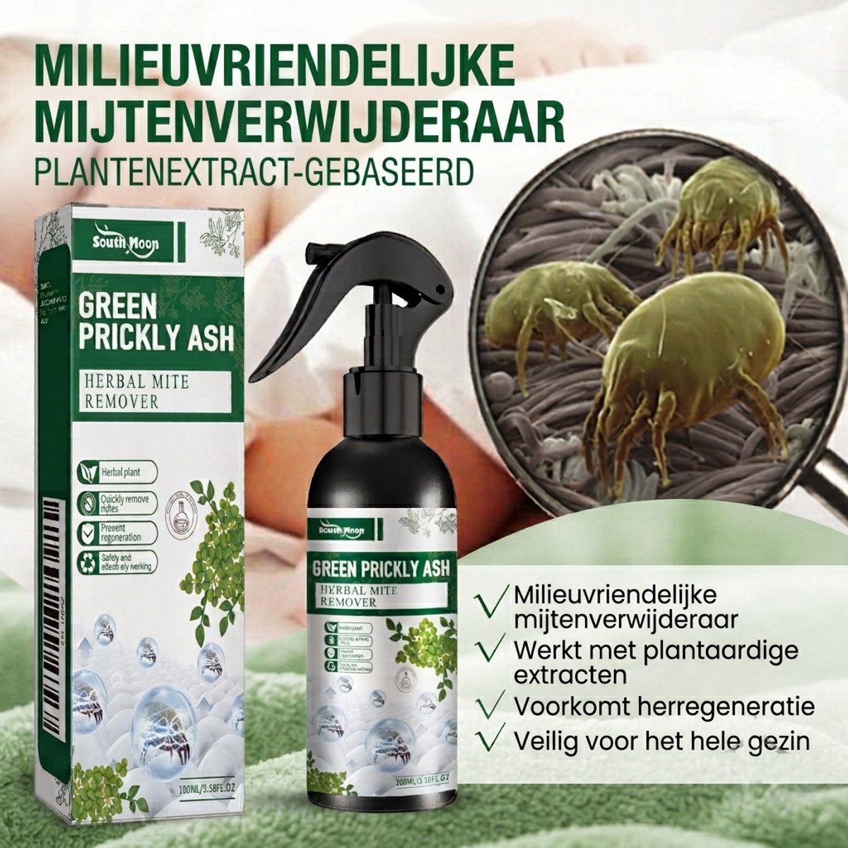 Anti Huisstofmijt Spray – Natuurlijke Mijt & Bedwantsen Spray – Voor Matras, Beddengoed & Bank – 100ml