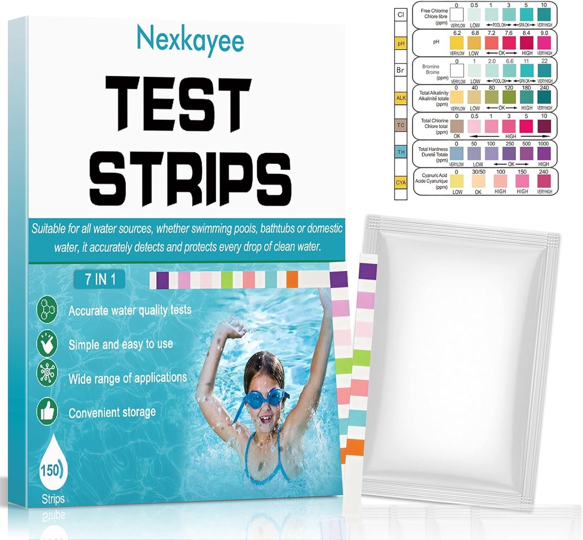 Zwembad- en spa-teststrips 7-in-1 - Hoge nauwkeurigheid - Betrouwbare resultaten - Voor zwembad en aquarium - ShopVlot