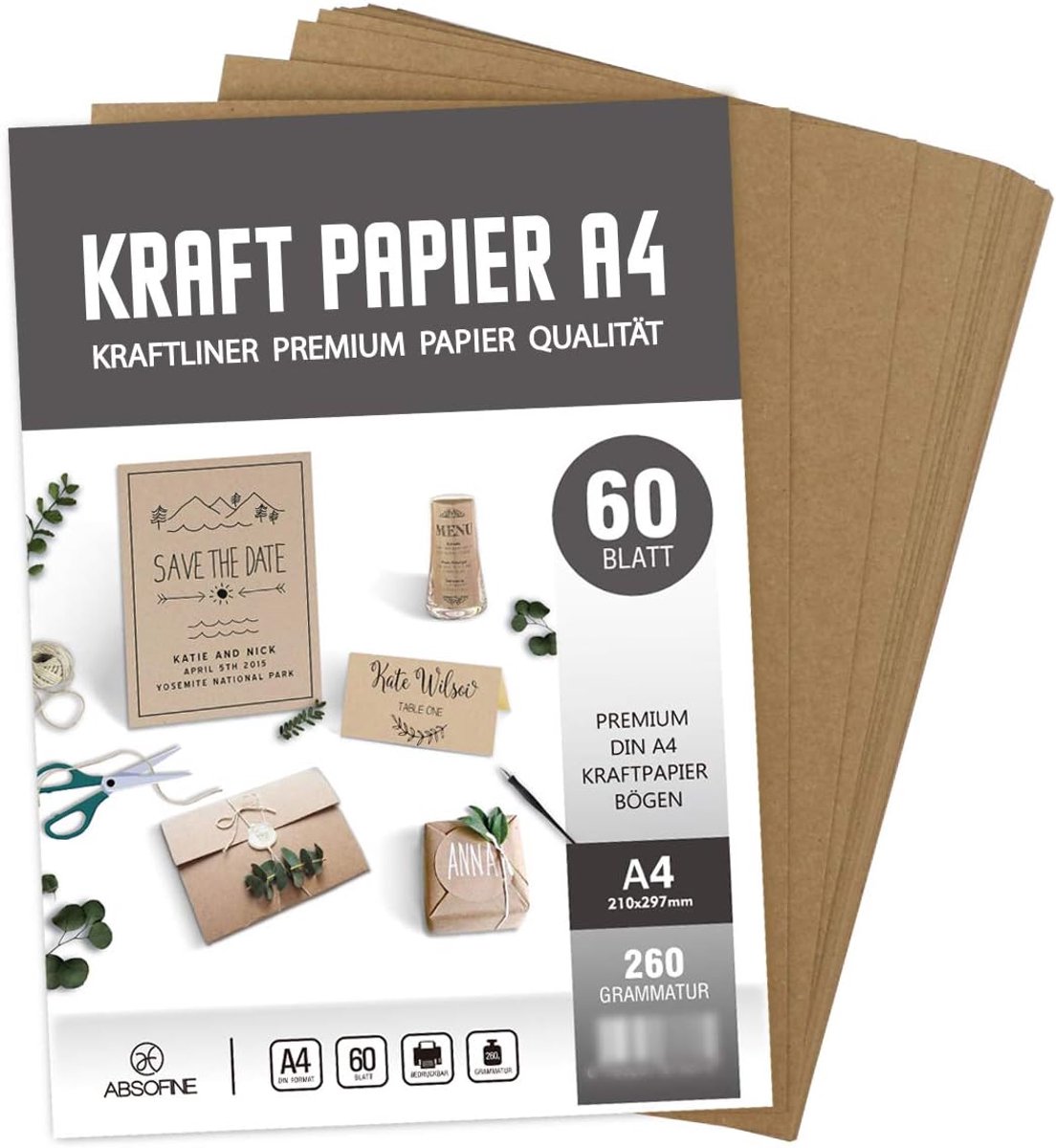 Kraftpapier 60 Vellen A4 - 260 g/m² Natuurkarton - Hoogwaardige gerecycled papier - Perfect voor handwerk - ShopVlot