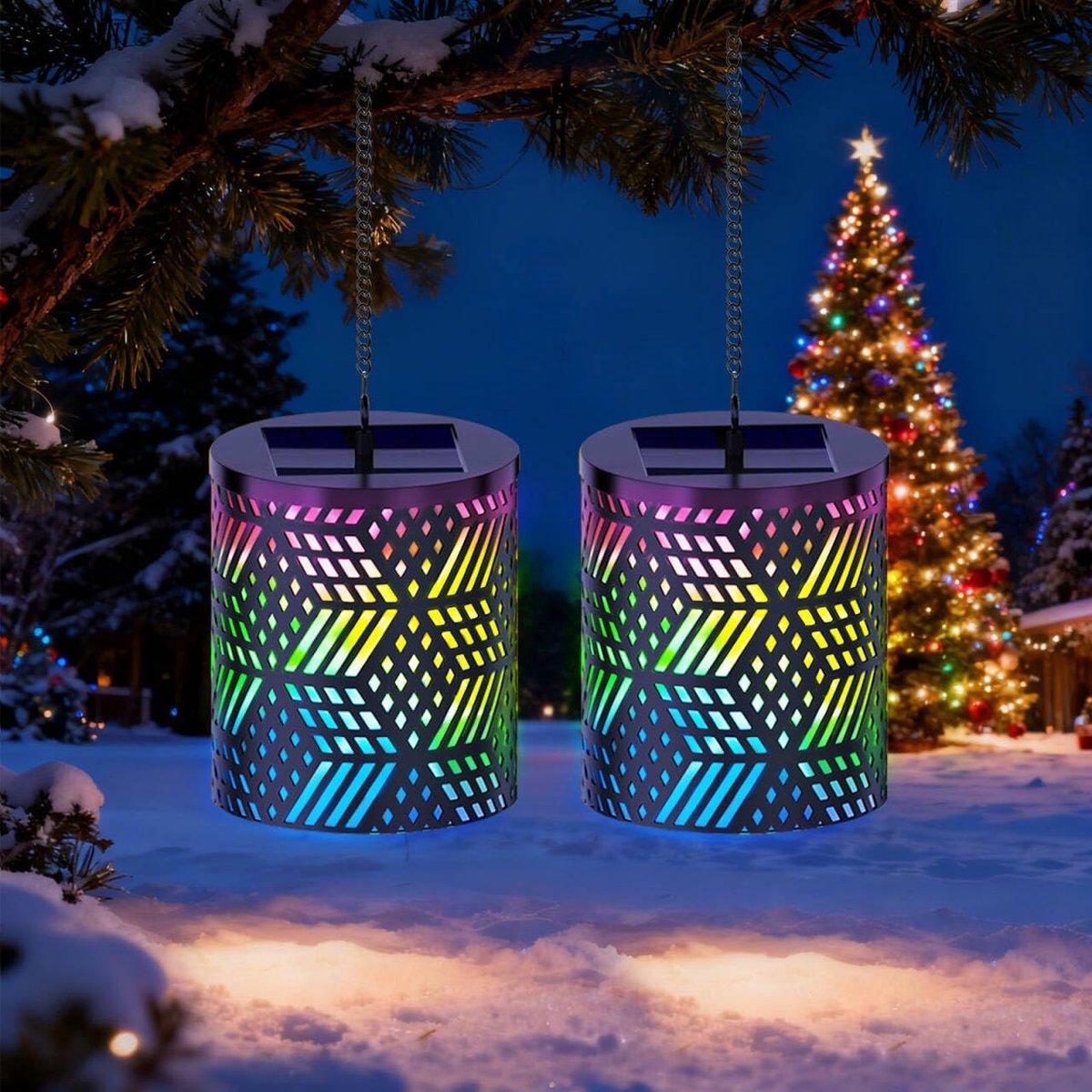 Solar lamp buiten - metalen tuinpendel - IP54 waterdicht - kleurrijke RGB verlichting voor patio - ShopVlot