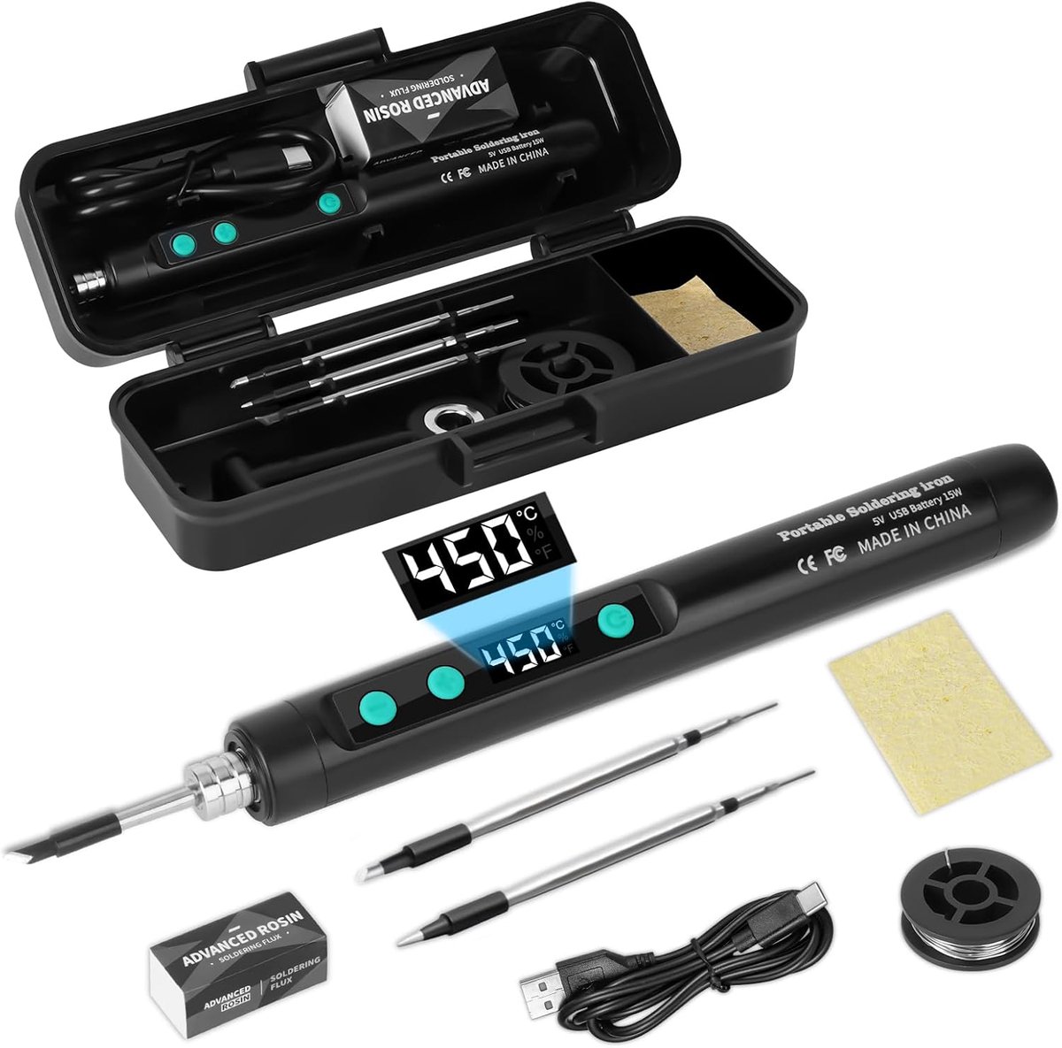 Draadloze Soldeerbout - Elektrische Soldeerpen - Precisie Reparatie - Instelbare Temperatuur - 180-450 °C - Zwart