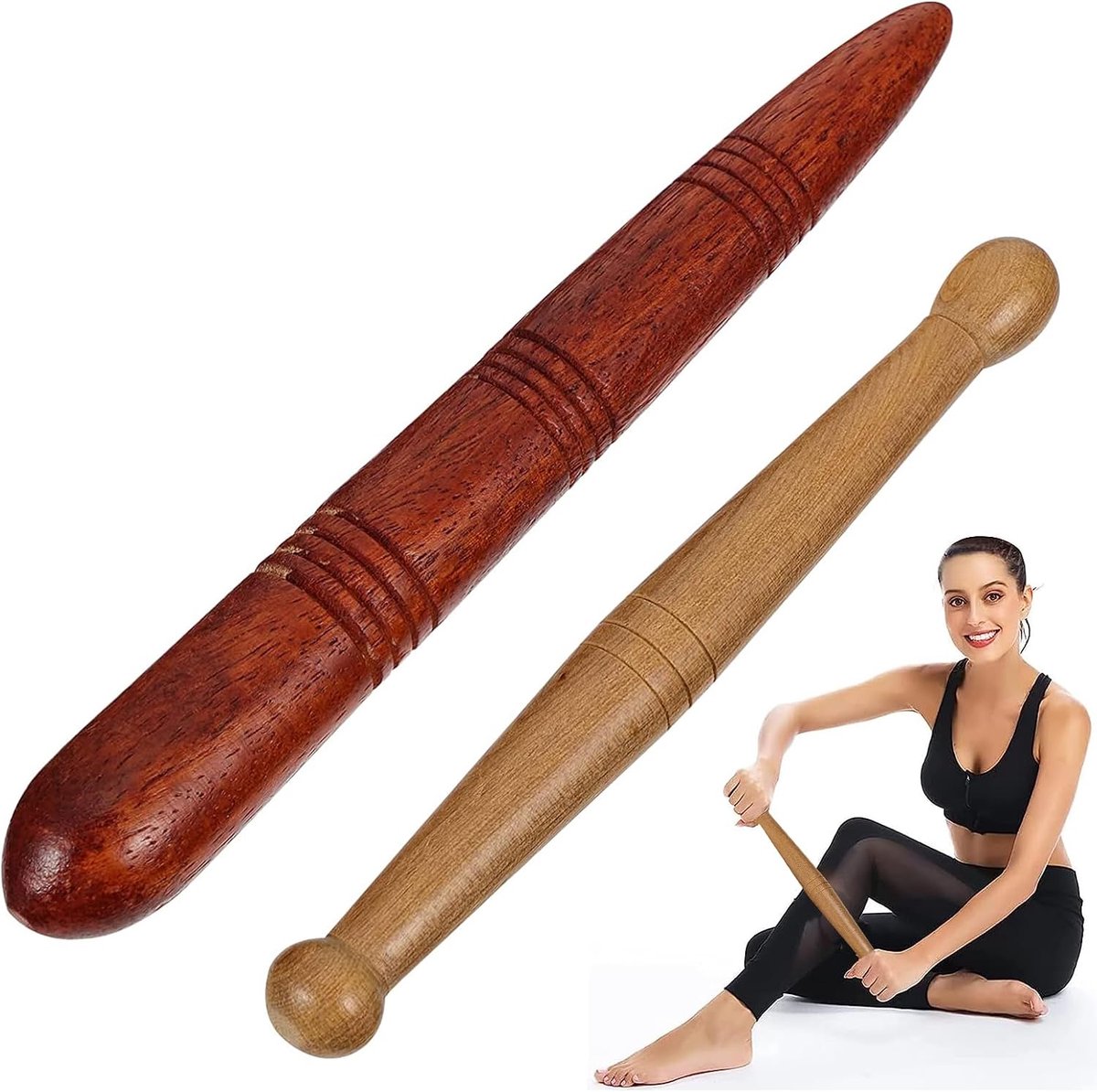 Massagestokken 2 stuks - Houten draagbare massagestaven - Triggerpoint massage - Verlicht spierspanning - ShopVlot