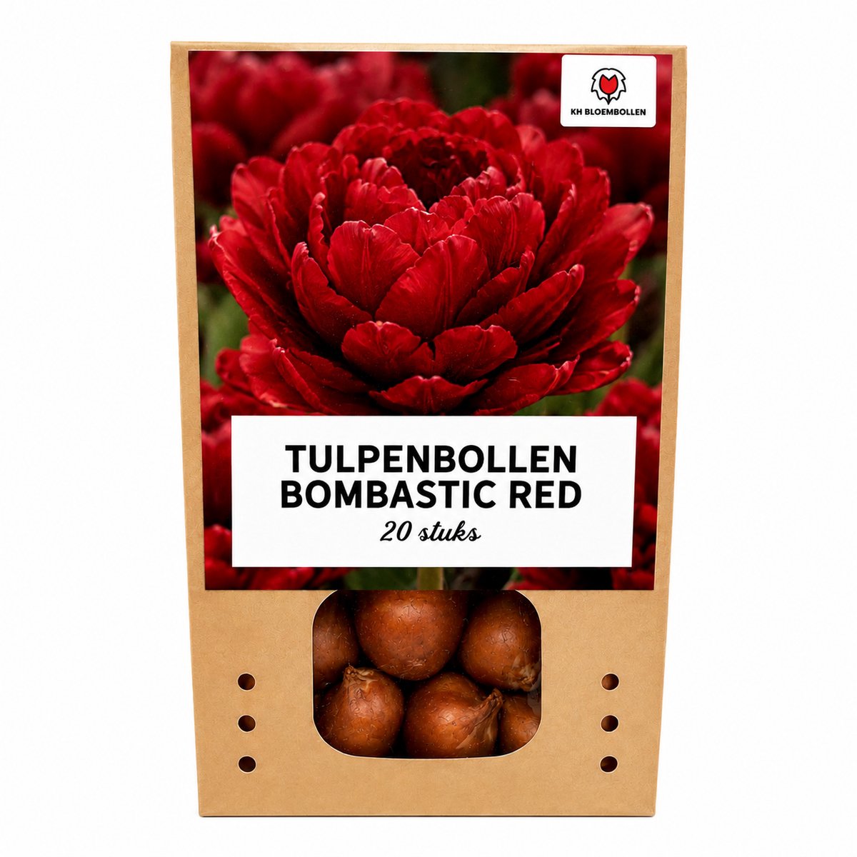 Tulpenbollen Bombastic Red – 20 Stuks | KH Bloembollen® | Rode Pioentulp – Dubbelbloemig & Luxe – Voor Tuin of Pot – Maat 11/12 – Vers van de Teler!