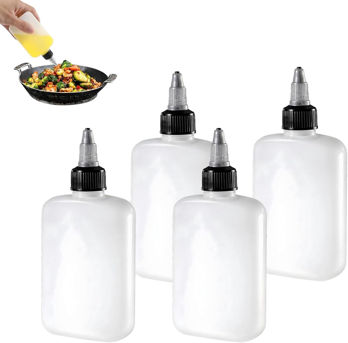 Squeeze flessen set van 4 - plastic - anti-druppel - ideaal voor sauzen en oliën - ShopVlot