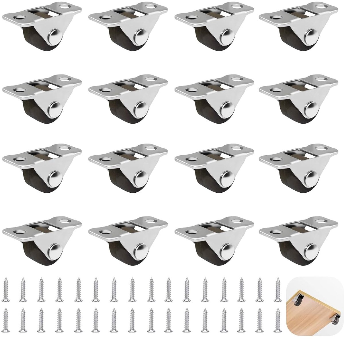 Meubelwielen klein 1,2 cm - rubberen loopwielen - stille werking - perfect voor kleine meubels - ShopVlot