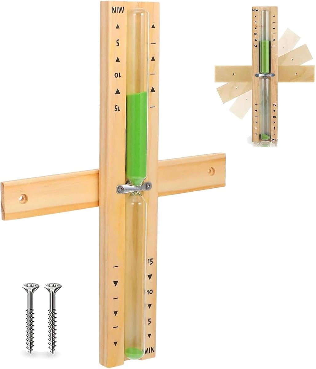 Sauna zandloper 15 minuten, van hout, groen zand, sauna, zandloper, saunaklok, saunaklok, zandloper, zeer - SnelShoppen