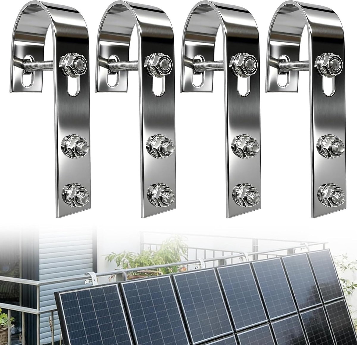 SnelShoppen - Balkonkrachtcentrale Houder Haken - 4 Stuks Roestvrij Staal - Bevestigingshaken voor PV-modules op Balkon, Balkonleuning, Plat Dak, Camp