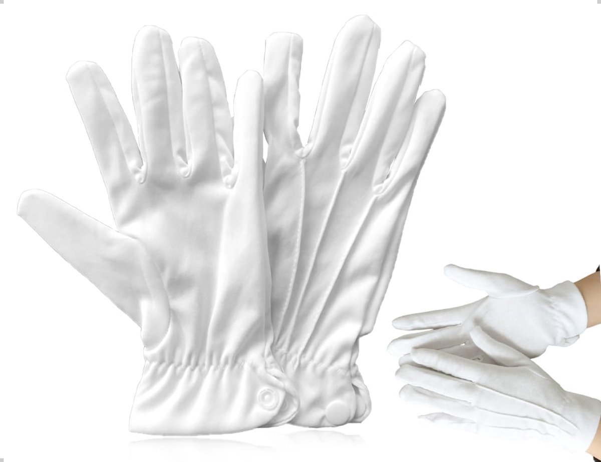 Katoenen wasbare handschoenen - wit - met drukknoop - ideaal voor bruiloften en speciale gelegenheden - ShopVlot