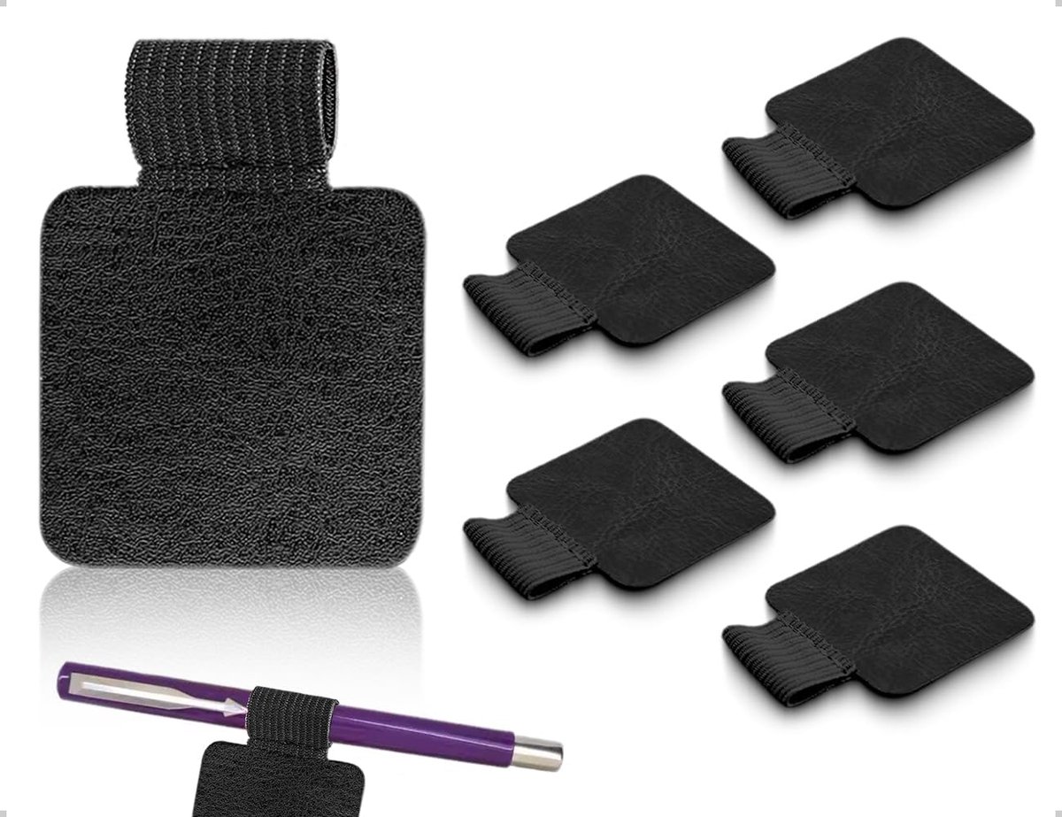 SnelShoppen - Set van 5 Zelfklevende Pen Lussen, Retro Elastische PU Lederen Penhouders met Elastische Band, Ideaal voor Thuis, Kantoor, School, Table