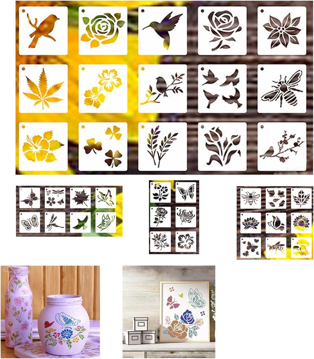 Teken- en schilderstencils - bloemen en vogels - holle patronen - ideaal voor creatieve projecten - SnelShoppen