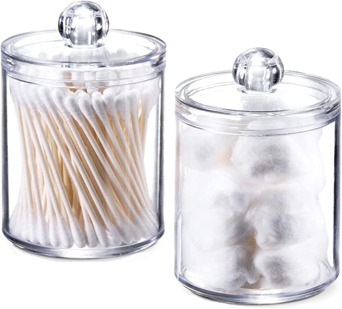 Cotton swab holder 2pcs - rond formaat - met deksel - voor cotton pads en wattenstaafjes - SnelShoppen
