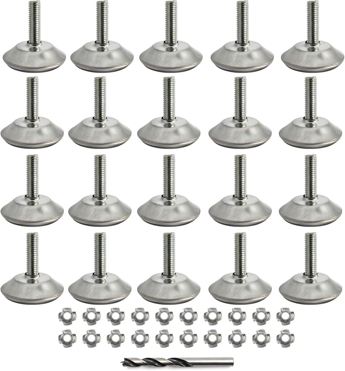 Meubelpoten verstelbaar 20 stuks - M8 x 40mm met kunststof voet - roestbestendig en niet-slip - SnelShoppen