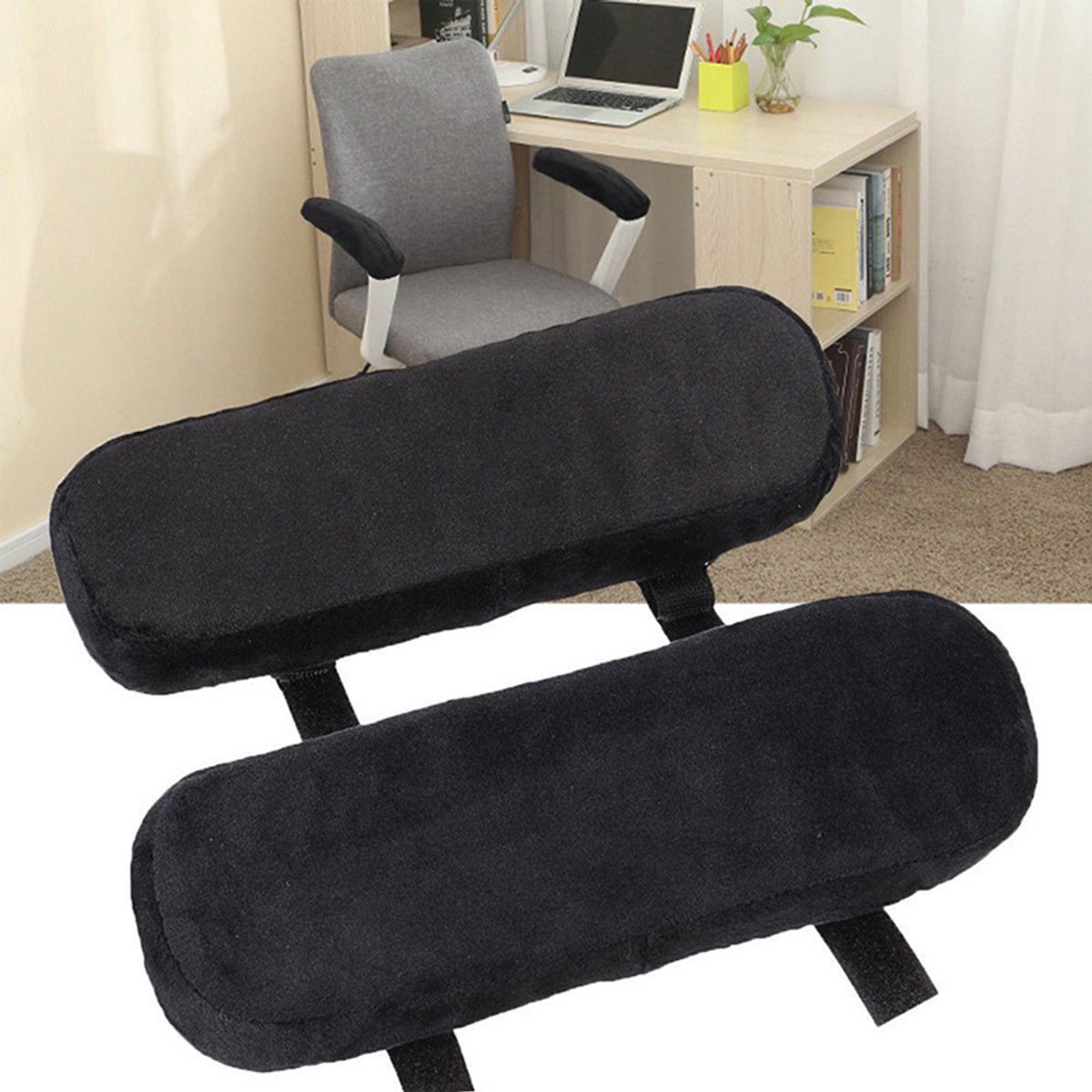 1 Paar Armleuningpads - Armleuningkussens voor stoelen - Armleuning Bescherming Geschikt Voor Bureaustoel - Stofdichte Armleuninghoezen - Ondersteuningskussens voor armleuningen - Geschikt voor bureaustoelen en gamestoelen - Zwart - 23.5*7.5*3cm