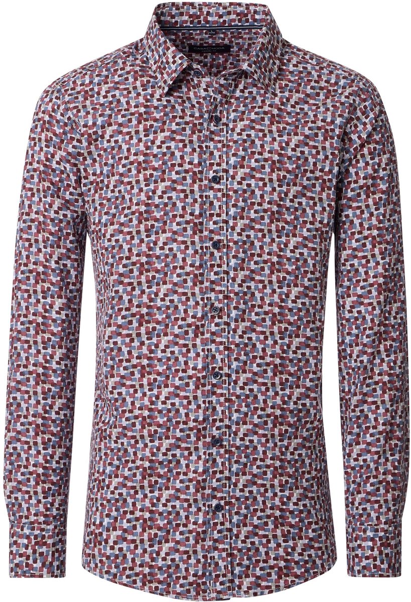CASA MODA Sport casual fit overhemd - twill - donkerblauw - wit en lichtblauw dessin