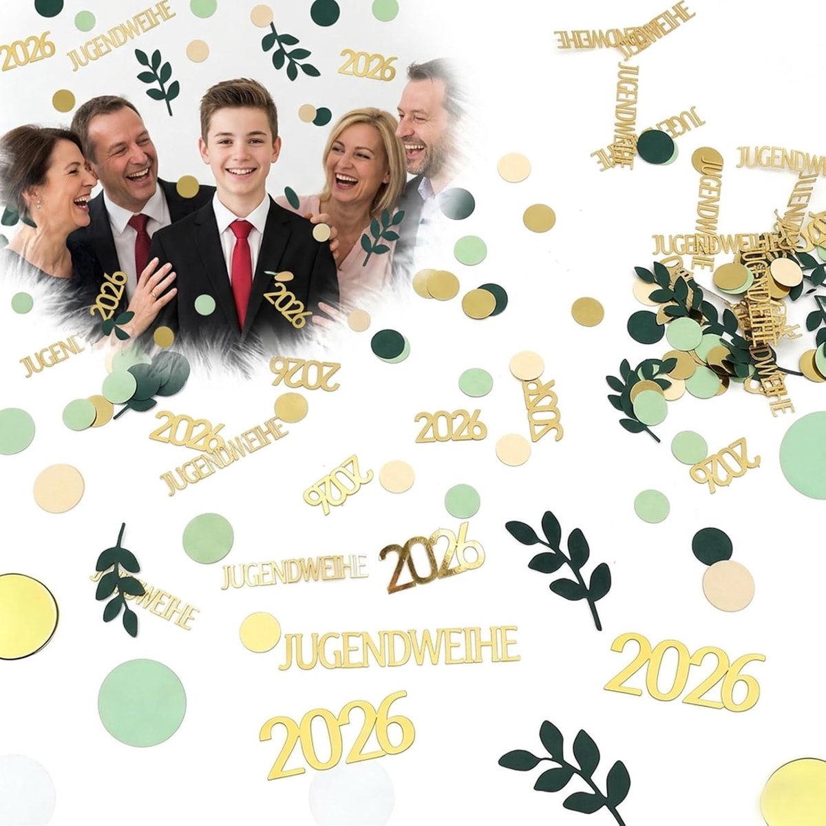Decoratieve confetti 200 stuks - goudgroen - bladeren en stippen - sfeervolle tafeldecoratie voor jongeren - SnelShoppen