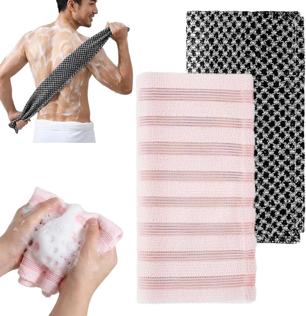 Japanse peelinghanddoek 2 stuks - exfoliërende washandjes - extra lange rugscrubber - SnelShoppen