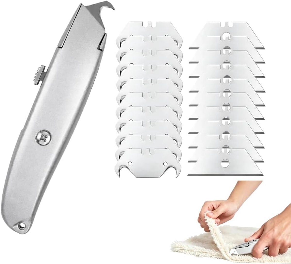 Snijmes voor tapijt - Professioneel met 10 haken en 10 trapeziumbladen - Ergonomisch voor precisie - SnelShoppen