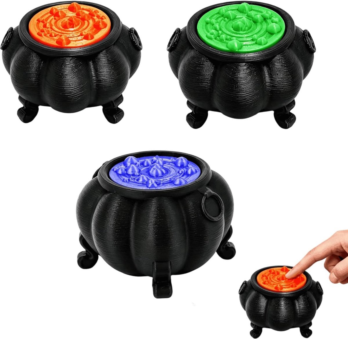 casalora 3 Stuks Magische Ketel Fidget Speelgoed – Halloween Tafeldecoratie Set – Heksenketel Design – Bureau Decoratie voor Woonkamer, Slaapkamer en Gameroom – Veelkleurig