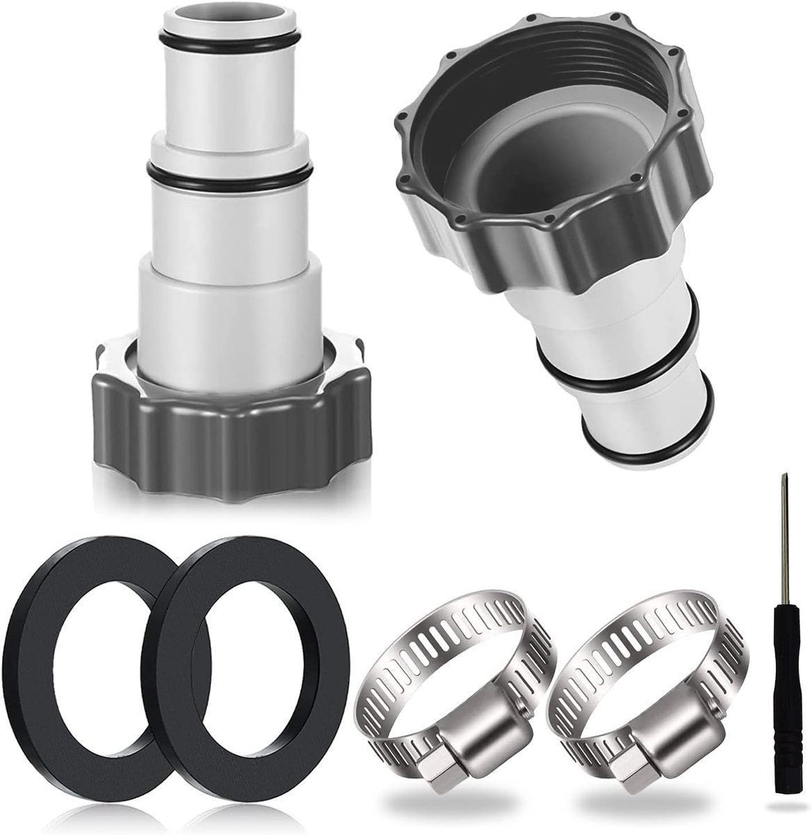 Hose adapter set 32 en 38 mm - grijs - 2 stuks - eenvoudige installatie voor zwembadpomp - SnelShoppen