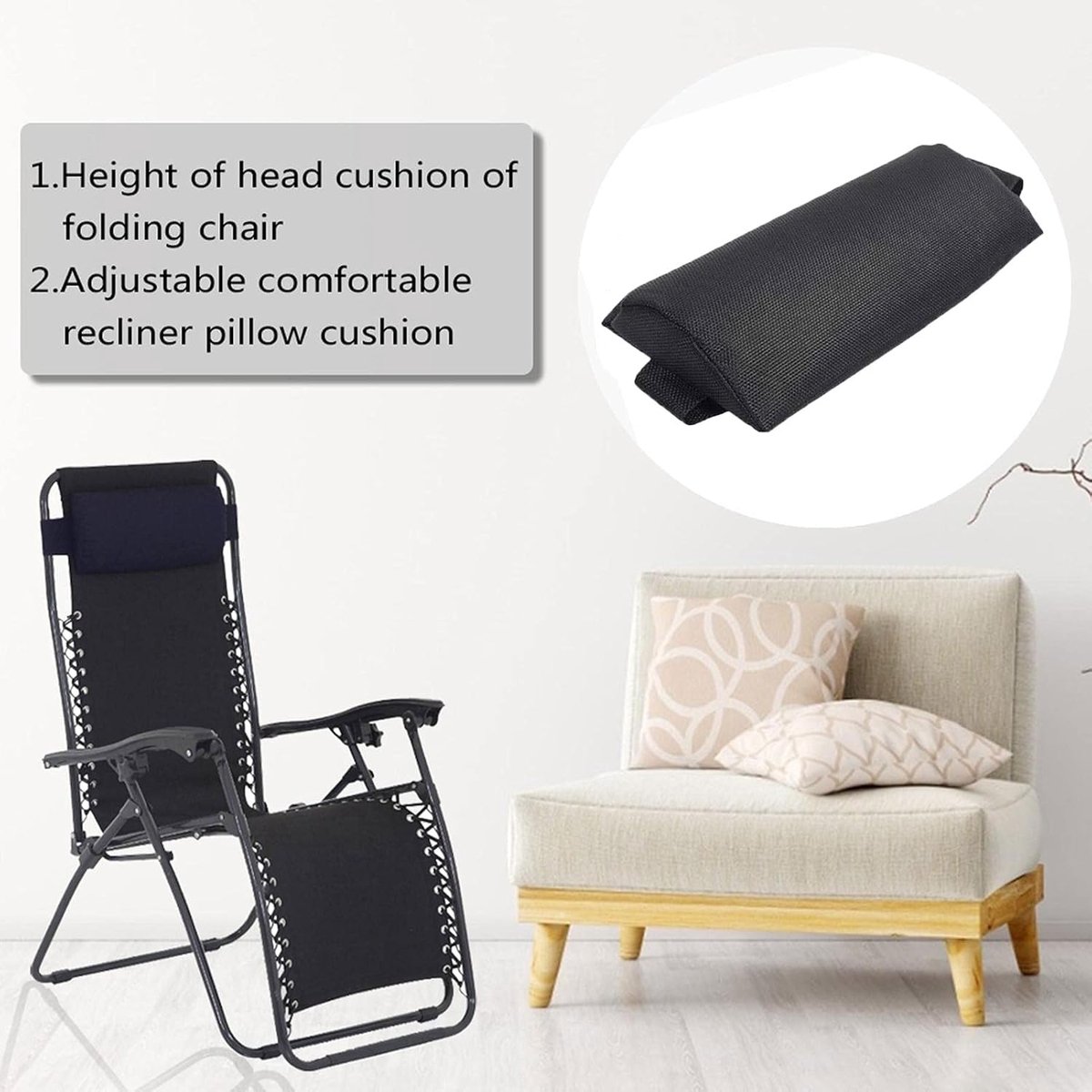 Recliner Kussen 35x15x6CM - Teslin Stof - Verstelbare Hoogte - Perfect Voor Tuinmeubelen - SnelShoppen