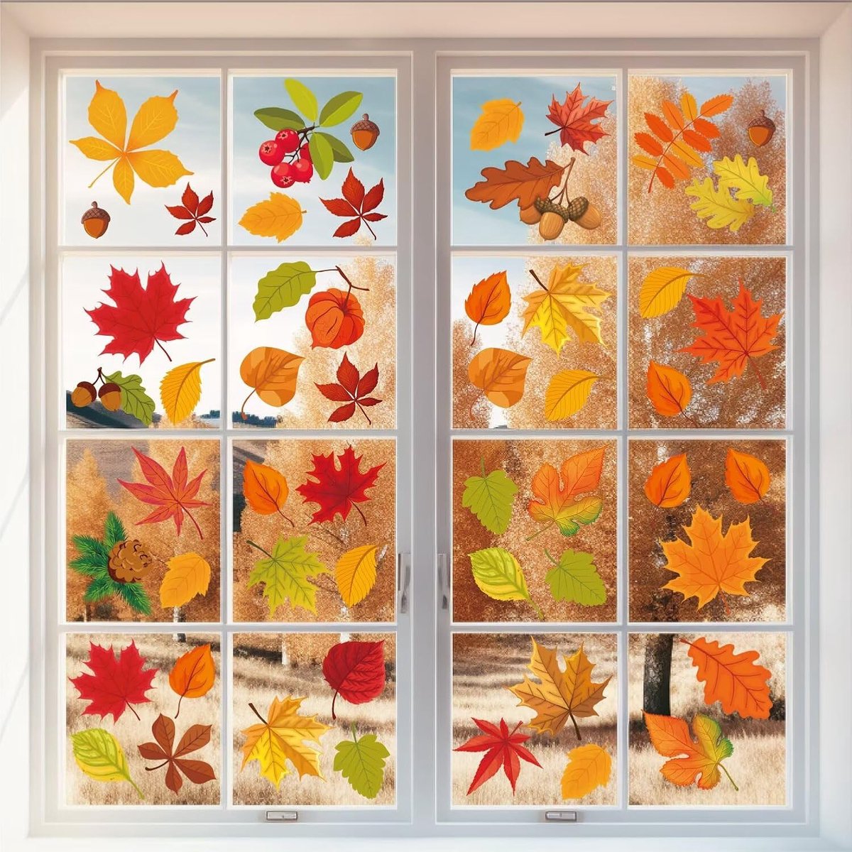 Herfst Raamstickers - 6 Vellen Esdoornblad Raamdecoratie - Geschikt voor Glas - Thanksgiving Decoratie - Herfstbladeren Motief - Verwijderbaar en Herbruikbaar - Feestelijke Raamfolie