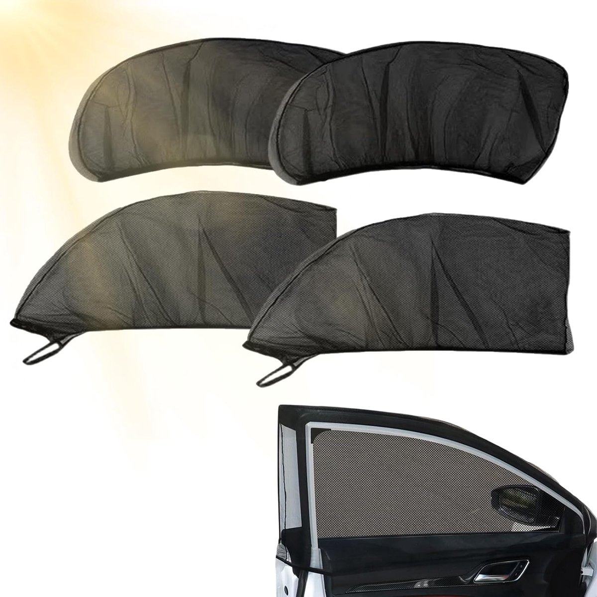 Zonwering auto zijruit 4 stuks - universele netstof - UV-bescherming - ideaal voor SUV en auto - SnelShoppen