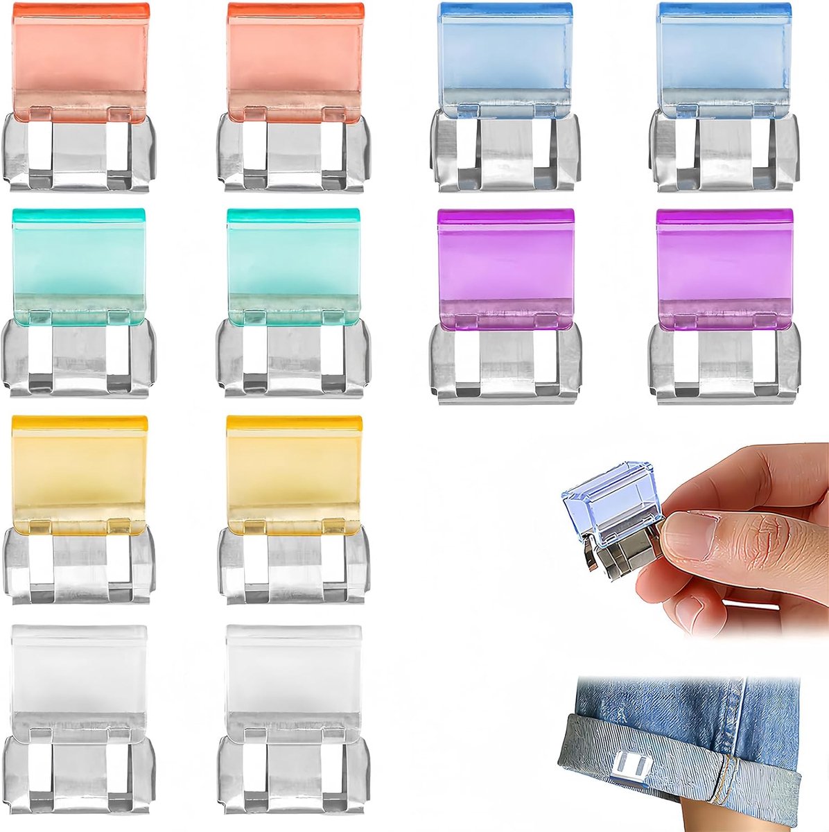 Broekspijpen inkortclips - 12 stuks verstelbare clips - antislip ontwerp - herbruikbare metalen clips - SnelShoppen