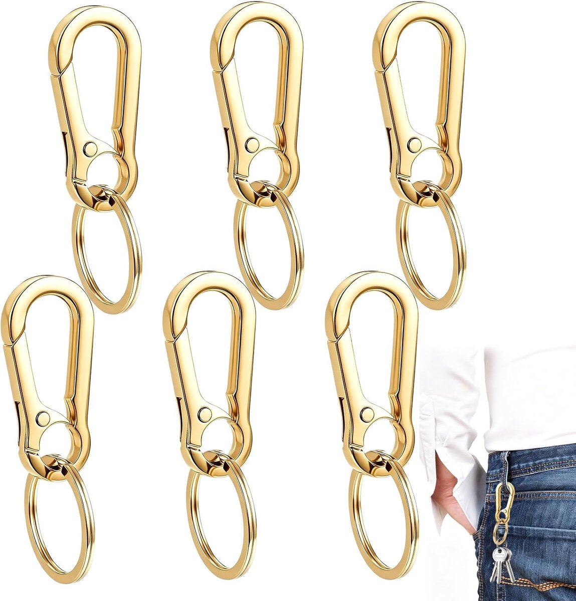 Carabiner Sleutelhangers 6 Stuks - 16K Goudkleurig - Kleine Metalen Haken - Ideaal voor Rugzak en Handtas - SnelShoppen