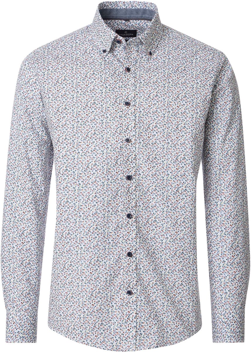 CASA MODA Sport casual fit overhemd - popeline - wit met blauw en rood dessin